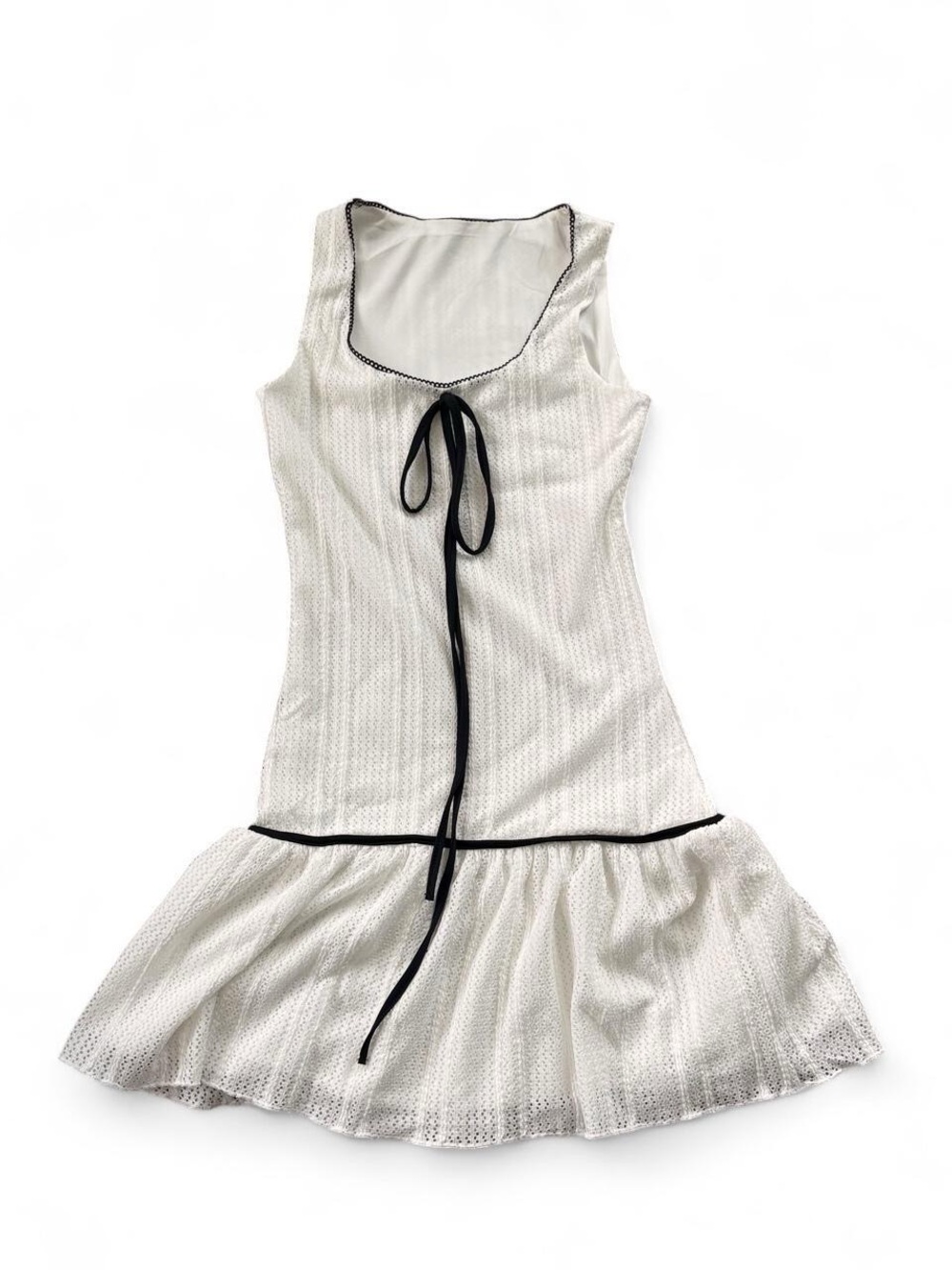 White Dress with Black Trim Midi